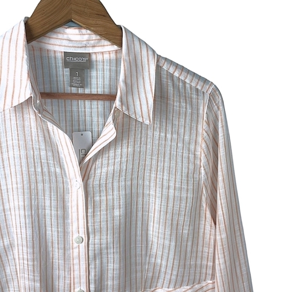 NWT Chico's Striped Cotton Button Front Shirt Size Medium Tiered Lightweight - Picture 4 of 8